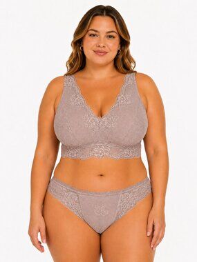 DREAMFIT Plus Size Lace Wireless Bralette Pebble Gray 3X NWT